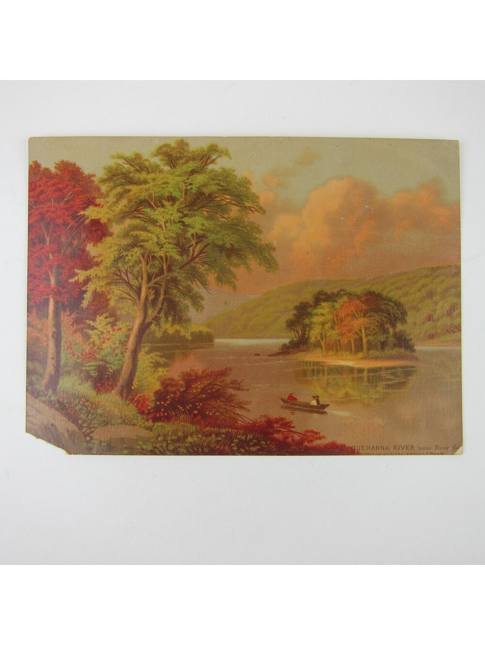 Victorian Trade Card LARGE Row Boat Susquehanna River Near Bear Gap Antique 1880